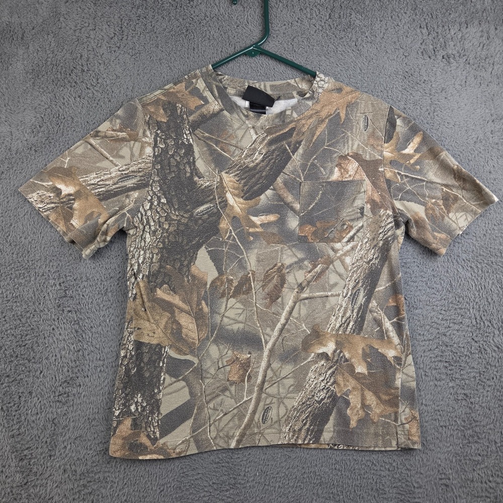 Realtree Hardwoods Shirt Boy's Extra Large 15-16 Camo Brown Short Sleeve Hunting